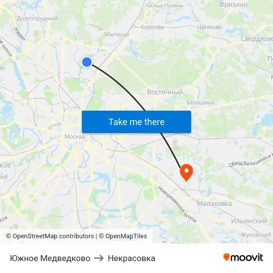 Южное Медведково to Некрасовка map