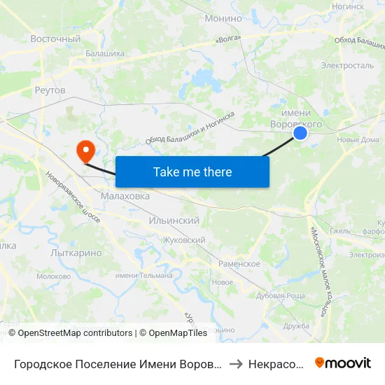 Городское Поселение Имени Воровского to Некрасовка map