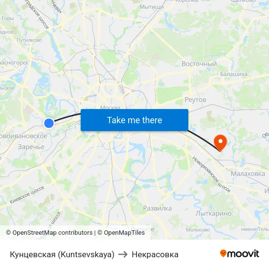 Кунцевская (Kuntsevskaya) to Некрасовка map