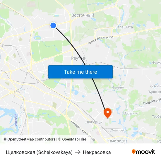 Щелковская (Schelkovskaya) to Некрасовка map