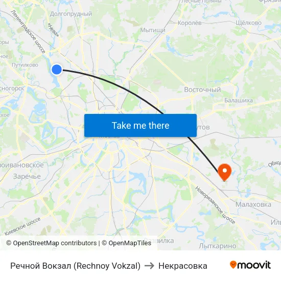 Речной Вокзал (Rechnoy Vokzal) to Некрасовка map