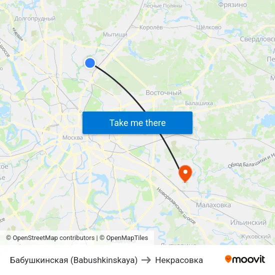 Бабушкинская (Babushkinskaya) to Некрасовка map