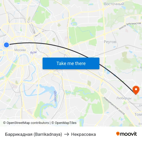 Баррикадная (Barrikadnaya) to Некрасовка map