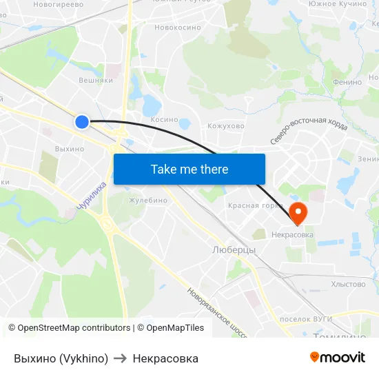 Выхино (Vykhino) to Некрасовка map