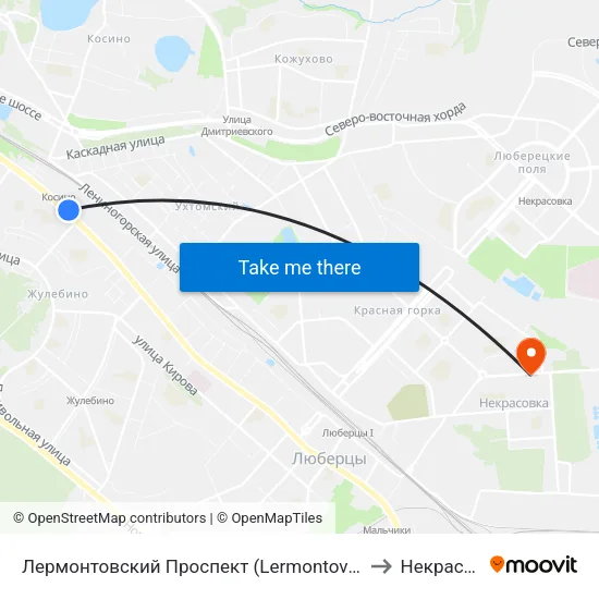 Лермонтовский Проспект (Lermontovsky Prospekt) to Некрасовка map