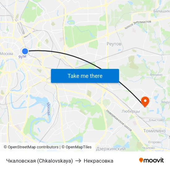Чкаловская (Chkalovskaya) to Некрасовка map