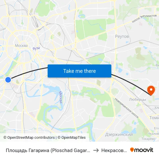 Площадь Гагарина (Ploschad Gagarina) to Некрасовка map