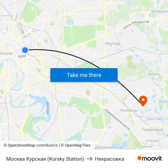 Москва Курская (Kursky Station) to Некрасовка map