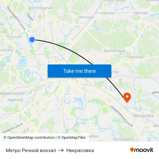 Метро Речной вокзал to Некрасовка map