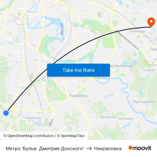 Метро "Бульв. Дмитрия Донского" to Некрасовка map