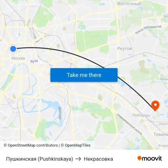 Пушкинская (Pushkinskaya) to Некрасовка map