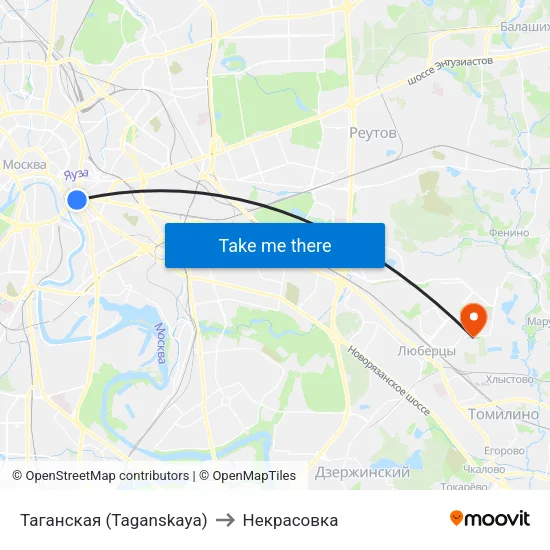 Таганская (Taganskaya) to Некрасовка map