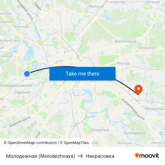 Молодежная (Molodezhnaya) to Некрасовка map
