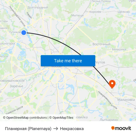 Планерная (Planernaya) to Некрасовка map