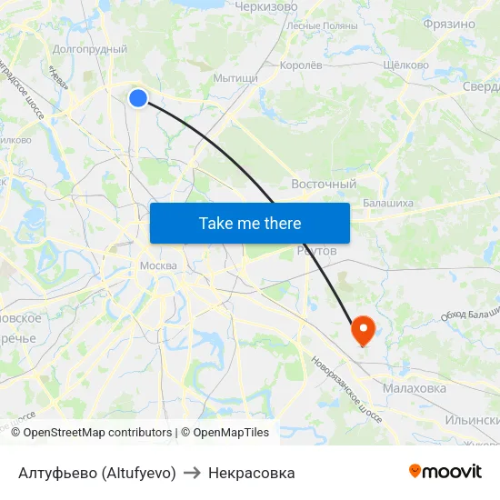 Алтуфьево (Altufyevo) to Некрасовка map