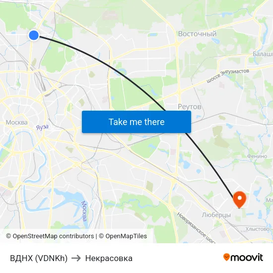 ВДНХ (VDNKh) to Некрасовка map