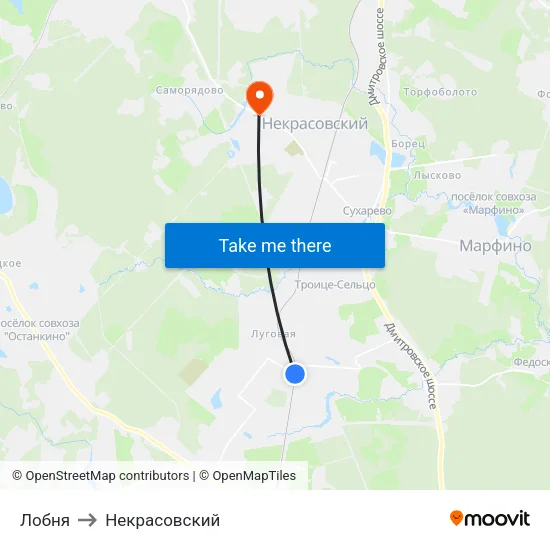 Лобня to Некрасовский map