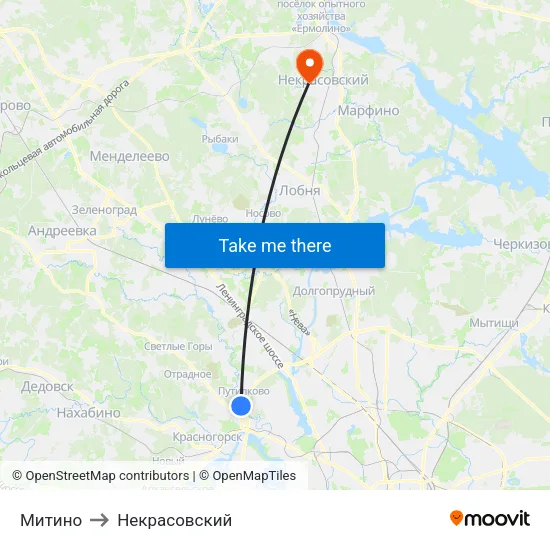 Митино to Некрасовский map
