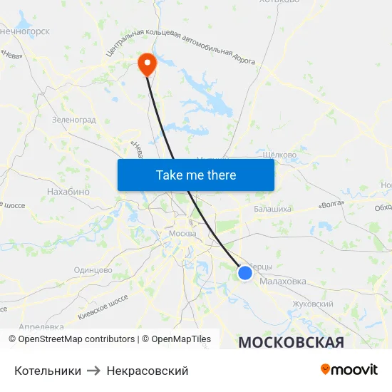 Котельники to Некрасовский map