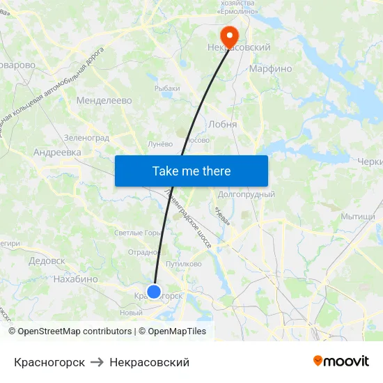 Красногорск to Некрасовский map