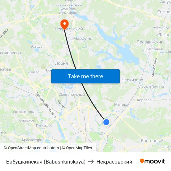 Бабушкинская (Babushkinskaya) to Некрасовский map