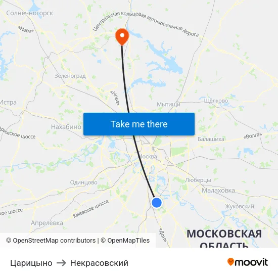 Царицыно to Некрасовский map