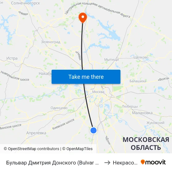 Бульвар Дмитрия Донского (Bulvar Dmitriya Donskogo) to Некрасовский map