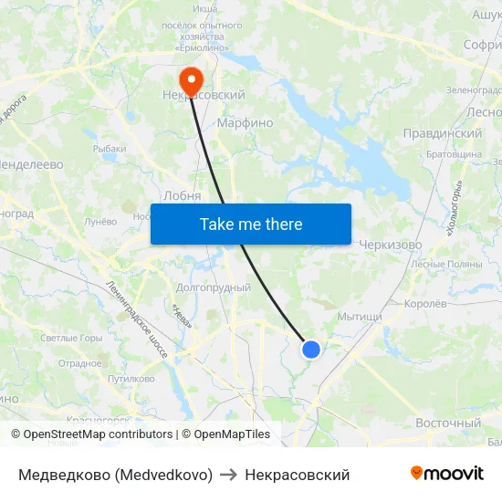 Медведково (Medvedkovo) to Некрасовский map