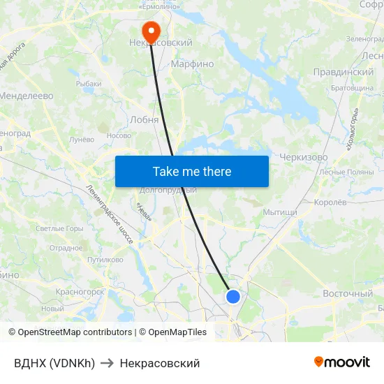 ВДНХ (VDNKh) to Некрасовский map