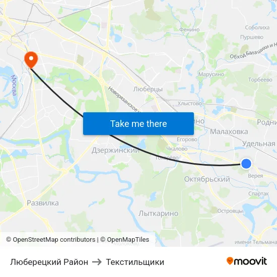 Люберецкий Район to Текстильщики map