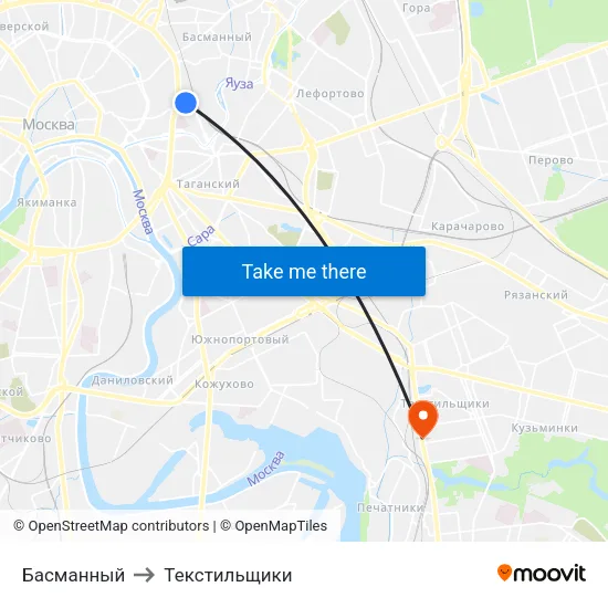 Басманный to Текстильщики map