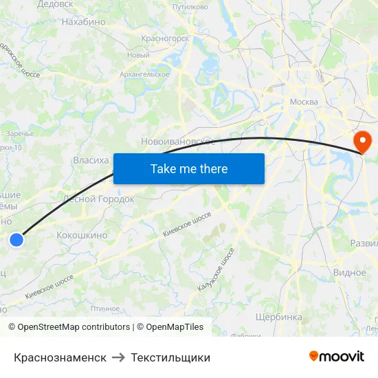 Краснознаменск to Текстильщики map