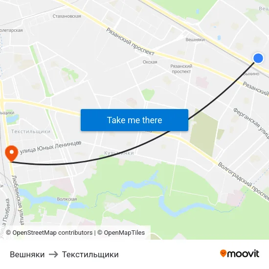 Вешняки to Текстильщики map