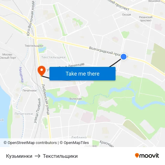Кузьминки to Текстильщики map