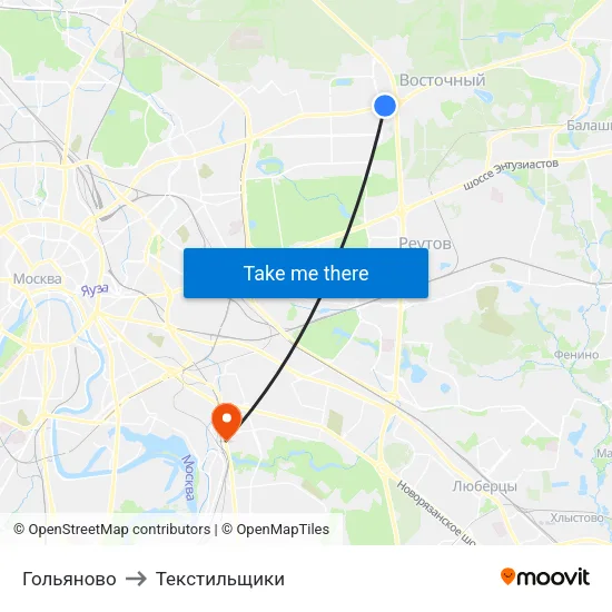 Гольяново to Текстильщики map