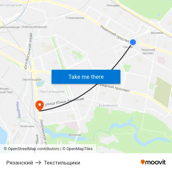 Рязанский to Текстильщики map