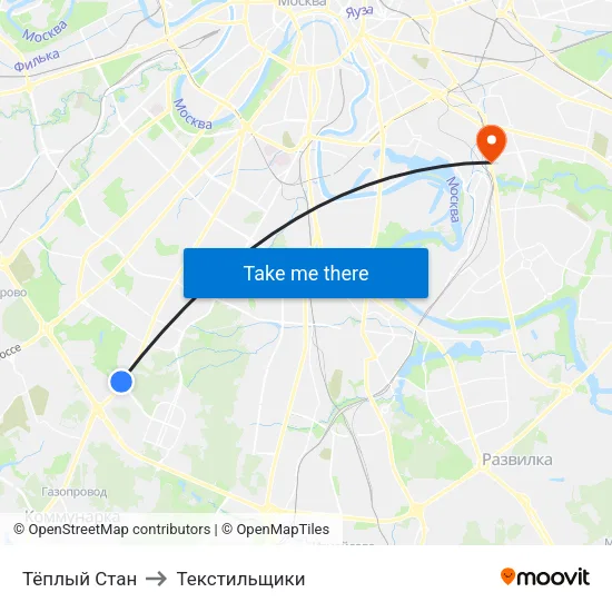 Тёплый Стан to Текстильщики map