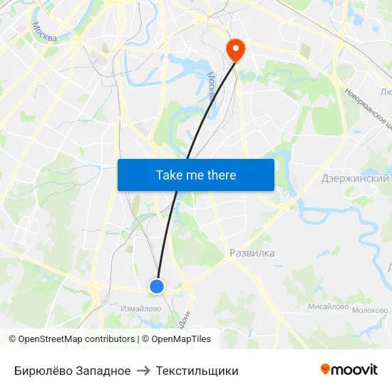 Бирюлёво Западное to Текстильщики map