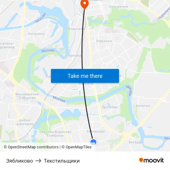 Зябликово to Текстильщики map