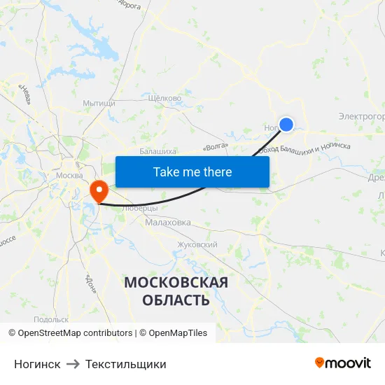 Ногинск to Текстильщики map