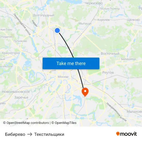 Бибирево to Текстильщики map