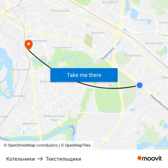 Котельники to Текстильщики map