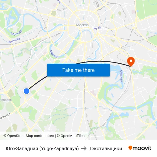 Юго-Западная (Yugo-Zapadnaya) to Текстильщики map
