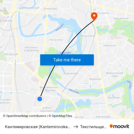Кантемировская (Kantemirovskaya) to Текстильщики map