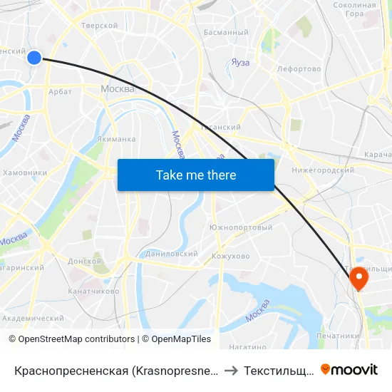 Краснопресненская (Krasnopresnenskaya) to Текстильщики map
