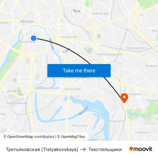 Третьяковская (Tretyakovskaya) to Текстильщики map