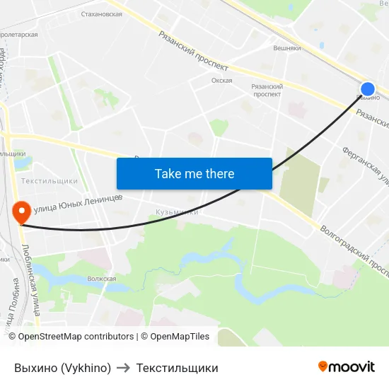 Выхино (Vykhino) to Текстильщики map