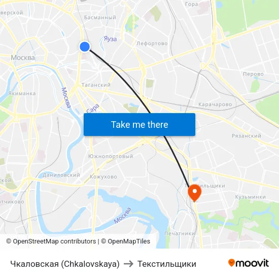 Чкаловская (Chkalovskaya) to Текстильщики map