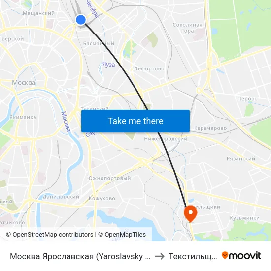 Москва Ярославская (Yaroslavsky Station) to Текстильщики map