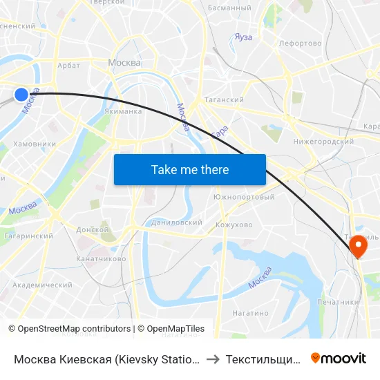 Москва Киевская (Kievsky Station) to Текстильщики map